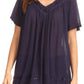 Sakkas Emma Crinkle V-neck Short Sleeve Top Blouse with Embroidery and Sequin