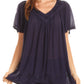 Sakkas Emma Crinkle V-neck Short Sleeve Top Blouse with Embroidery and Sequin