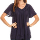 Sakkas Emma Crinkle V-neck Short Sleeve Top Blouse with Embroidery and Sequin