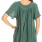 Sakkas Emma Crinkle V-neck Short Sleeve Top Blouse with Embroidery and Sequin