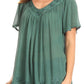 Sakkas Emma Crinkle V-neck Short Sleeve Top Blouse with Embroidery and Sequin