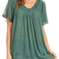 Sakkas Emma Crinkle V-neck Short Sleeve Top Blouse with Embroidery and Sequin