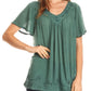 Sakkas Emma Crinkle V-neck Short Sleeve Top Blouse with Embroidery and Sequin