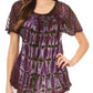 Sakkas Isayan Multi Color Embellished Tie Dye Sheer Cap Sleeve Tunic Top