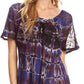 Sakkas Isayan Multi Color Embellished Tie Dye Sheer Cap Sleeve Tunic Top
