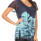 Sakkas Josea Relaxed Fit Tie Dye Embroidered Crepe Cap Sleeve Blouse | Cover Up