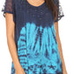 Sakkas Josea Relaxed Fit Tie Dye Embroidered Crepe Cap Sleeve Blouse | Cover Up