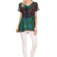 Sakkas Josea Relaxed Fit Tie Dye Embroidered Crepe Cap Sleeve Blouse | Cover Up