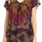 Sakkas Josea Relaxed Fit Tie Dye Embroidered Crepe Cap Sleeve Blouse | Cover Up