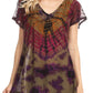 Sakkas Josea Relaxed Fit Tie Dye Embroidered Crepe Cap Sleeve Blouse | Cover Up
