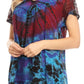 Sakkas Josea Relaxed Fit Tie Dye Embroidered Crepe Cap Sleeve Blouse | Cover Up