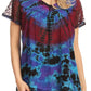 Sakkas Josea Relaxed Fit Tie Dye Embroidered Crepe Cap Sleeve Blouse | Cover Up