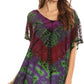 Sakkas Josea Relaxed Fit Tie Dye Embroidered Crepe Cap Sleeve Blouse | Cover Up
