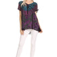 Sakkas Josea Relaxed Fit Tie Dye Embroidered Crepe Cap Sleeve Blouse | Cover Up