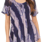 Sakkas Valencia Tie Dye Sheer Cap Sleeve Embellished Drawstring Scoop Neck Top