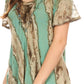 Sakkas Valencia Tie Dye Sheer Cap Sleeve Embellished Drawstring Scoop Neck Top