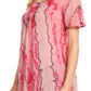 Sakkas Valencia Tie Dye Sheer Cap Sleeve Embellished Drawstring Scoop Neck Top