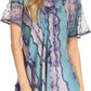 Sakkas Valencia Tie Dye Sheer Cap Sleeve Embellished Drawstring Scoop Neck Top