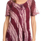 Sakkas Valencia Tie Dye Sheer Cap Sleeve Embellished Drawstring Scoop Neck Top
