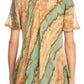 Sakkas Valencia Tie Dye Sheer Cap Sleeve Embellished Drawstring Scoop Neck Top
