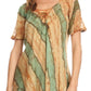 Sakkas Valencia Tie Dye Sheer Cap Sleeve Embellished Drawstring Scoop Neck Top