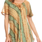 Sakkas Valencia Tie Dye Sheer Cap Sleeve Embellished Drawstring Scoop Neck Top