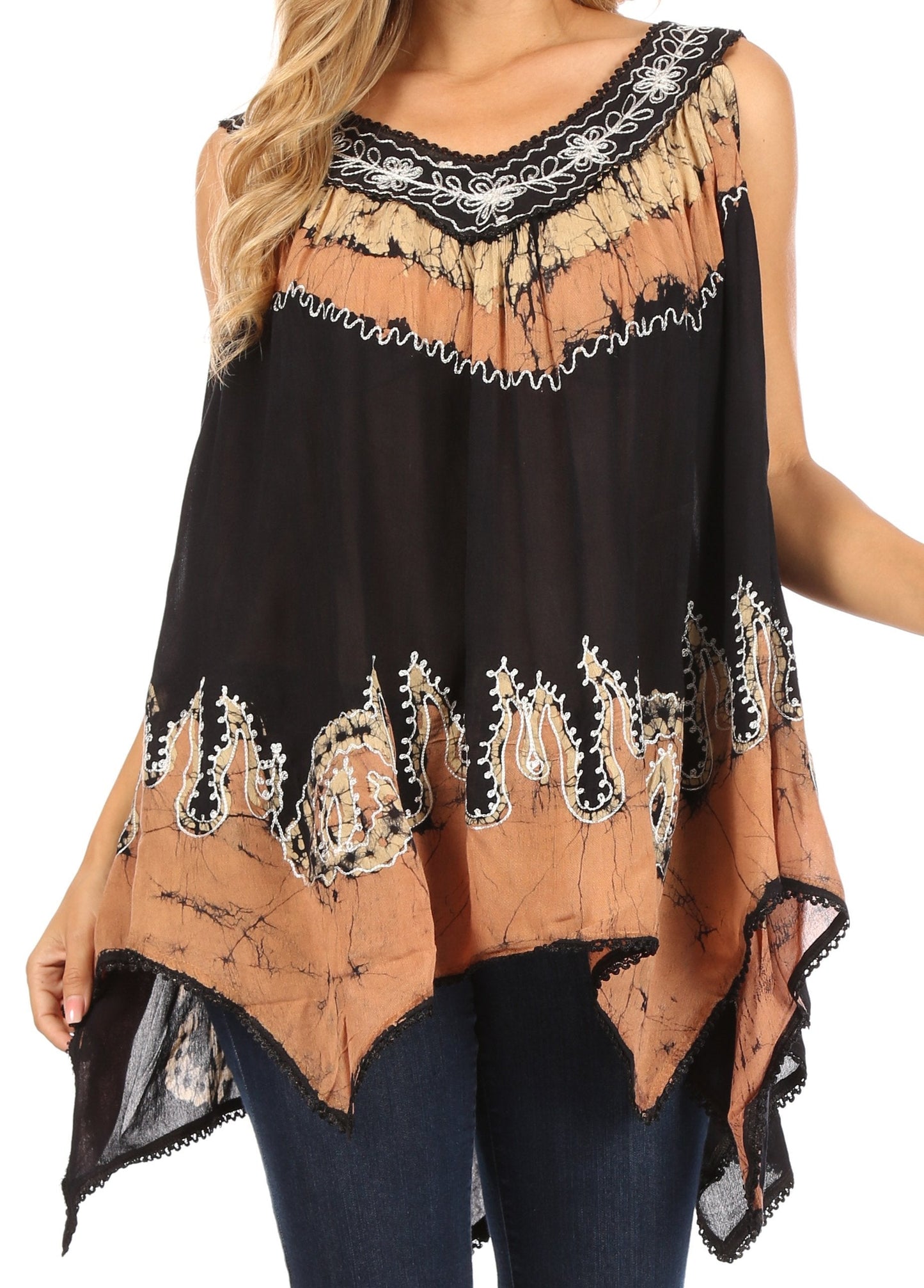 Camiseta sin mangas con cuello de pico, bordado y bajo asimétrico Sakkas Gaia