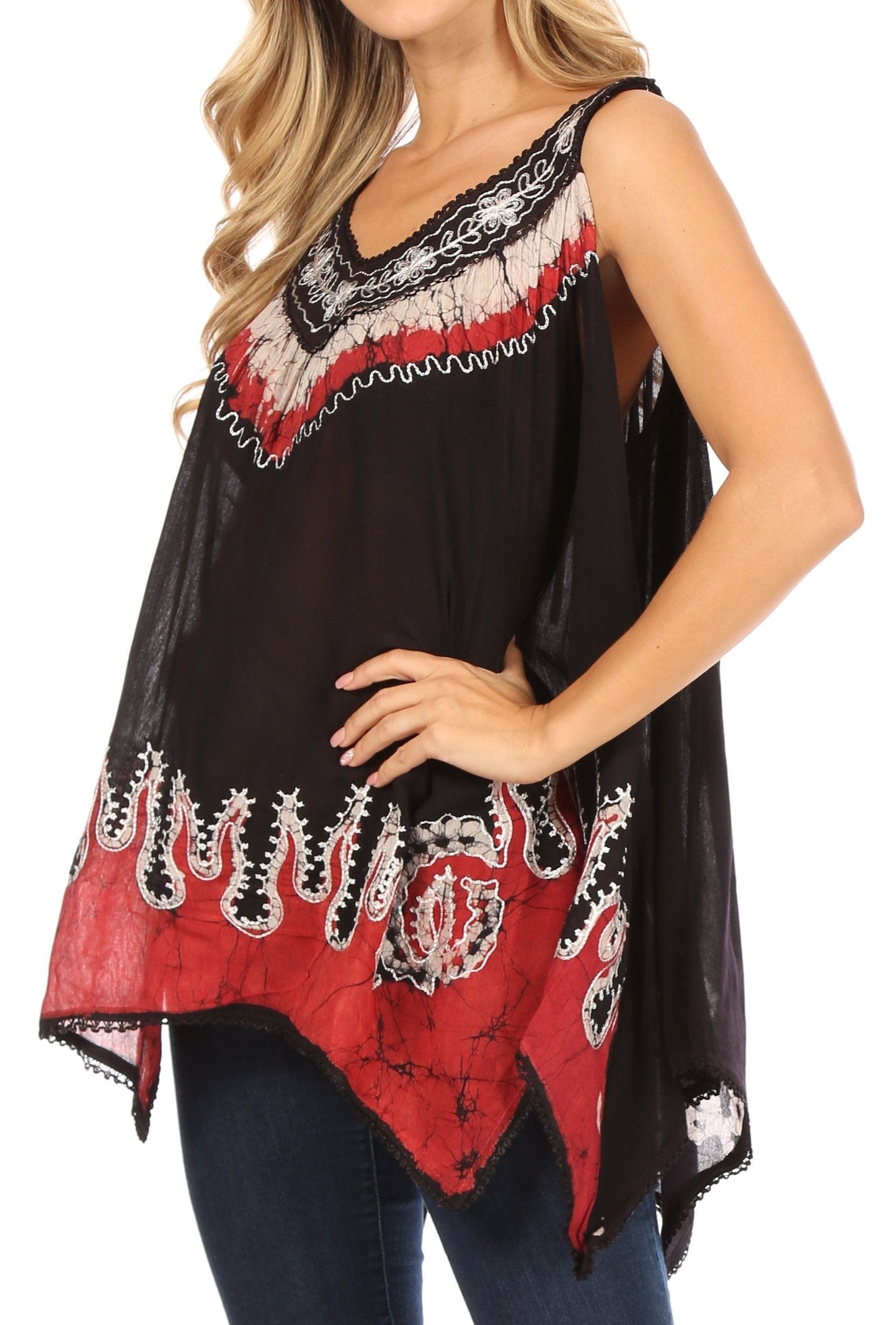 Camiseta sin mangas con cuello de pico, bordado y bajo asimétrico Sakkas Gaia