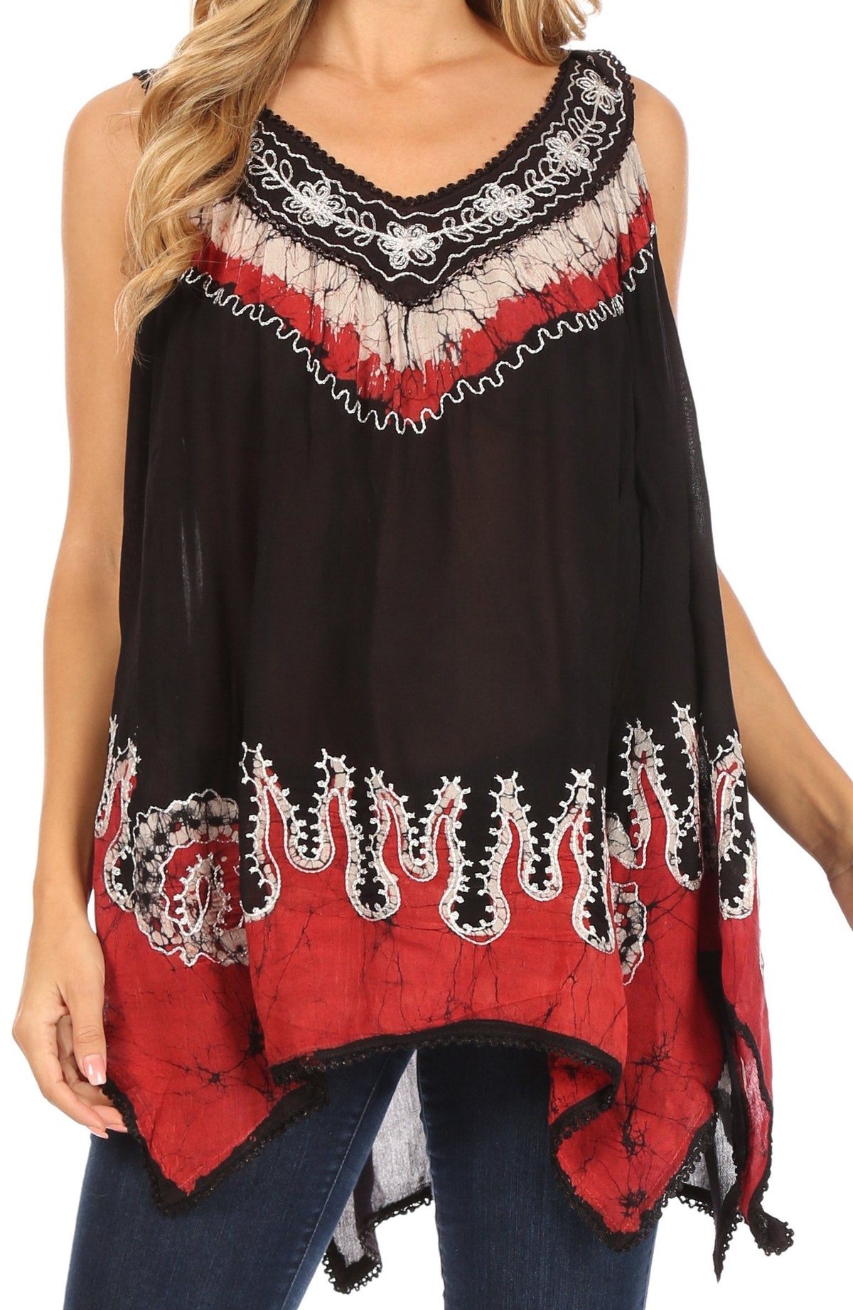 Camiseta sin mangas con cuello de pico, bordado y bajo asimétrico Sakkas Gaia
