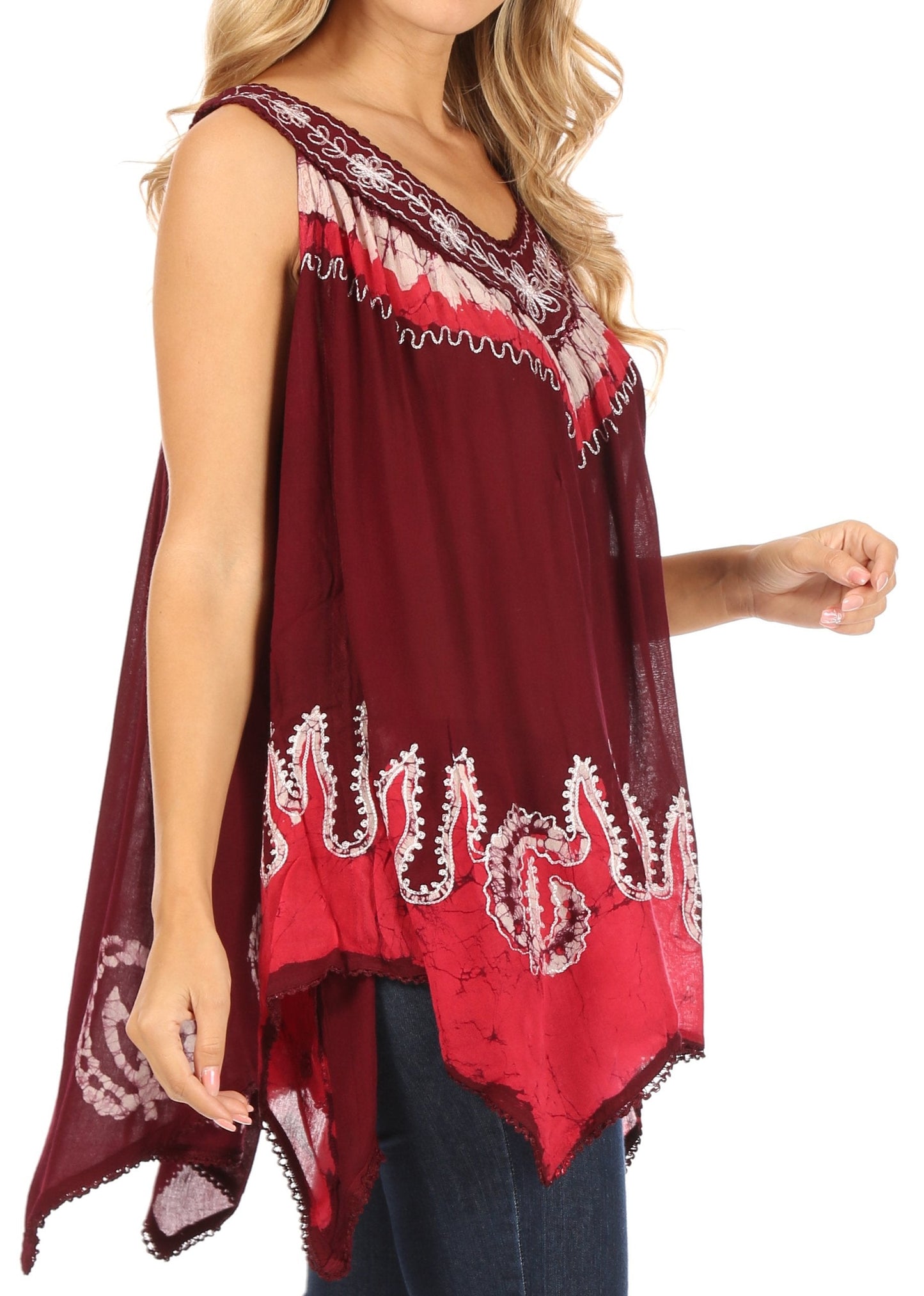 Camiseta sin mangas con cuello de pico, bordado y bajo asimétrico Sakkas Gaia