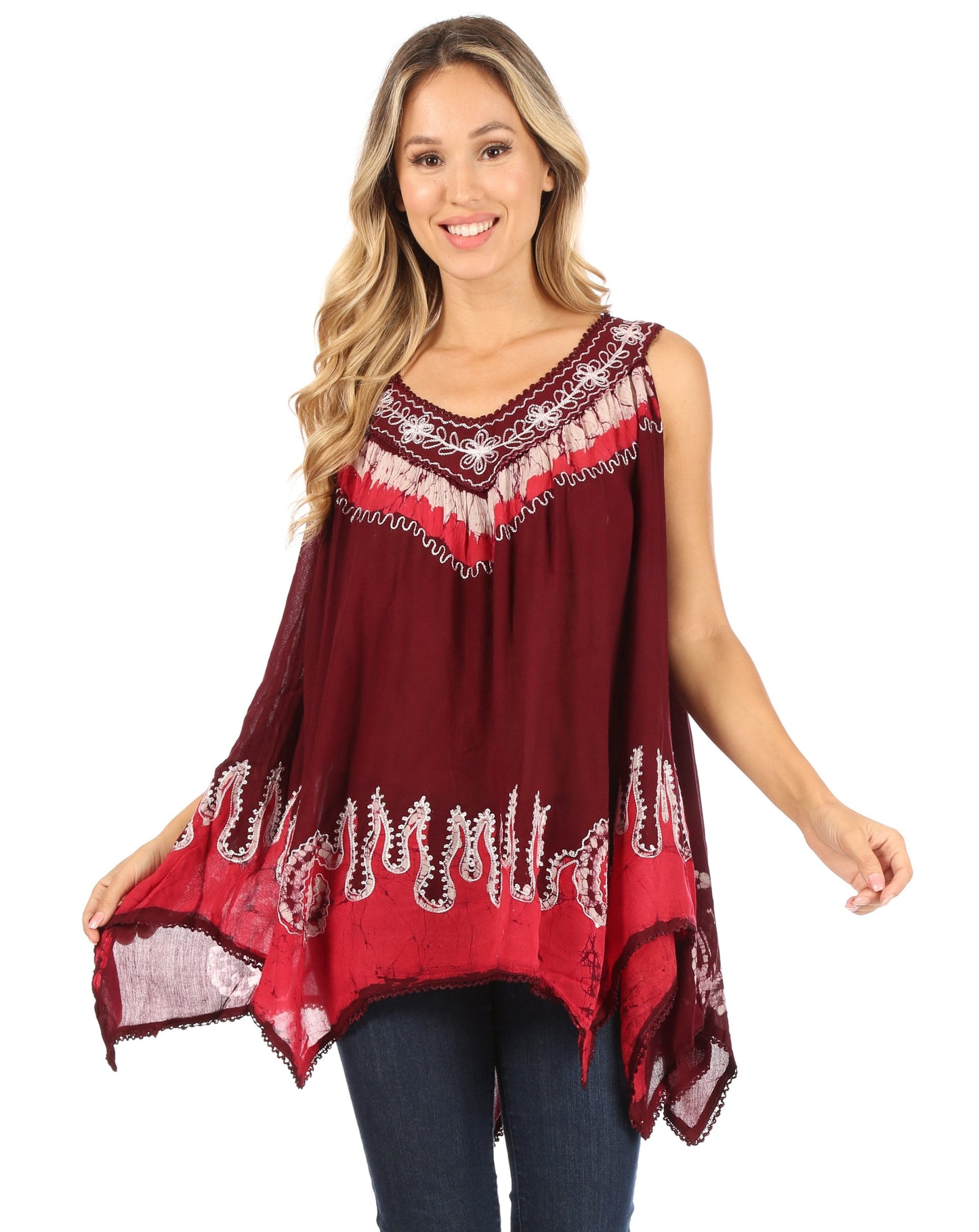 Camiseta sin mangas con cuello de pico, bordado y bajo asimétrico Sakkas Gaia