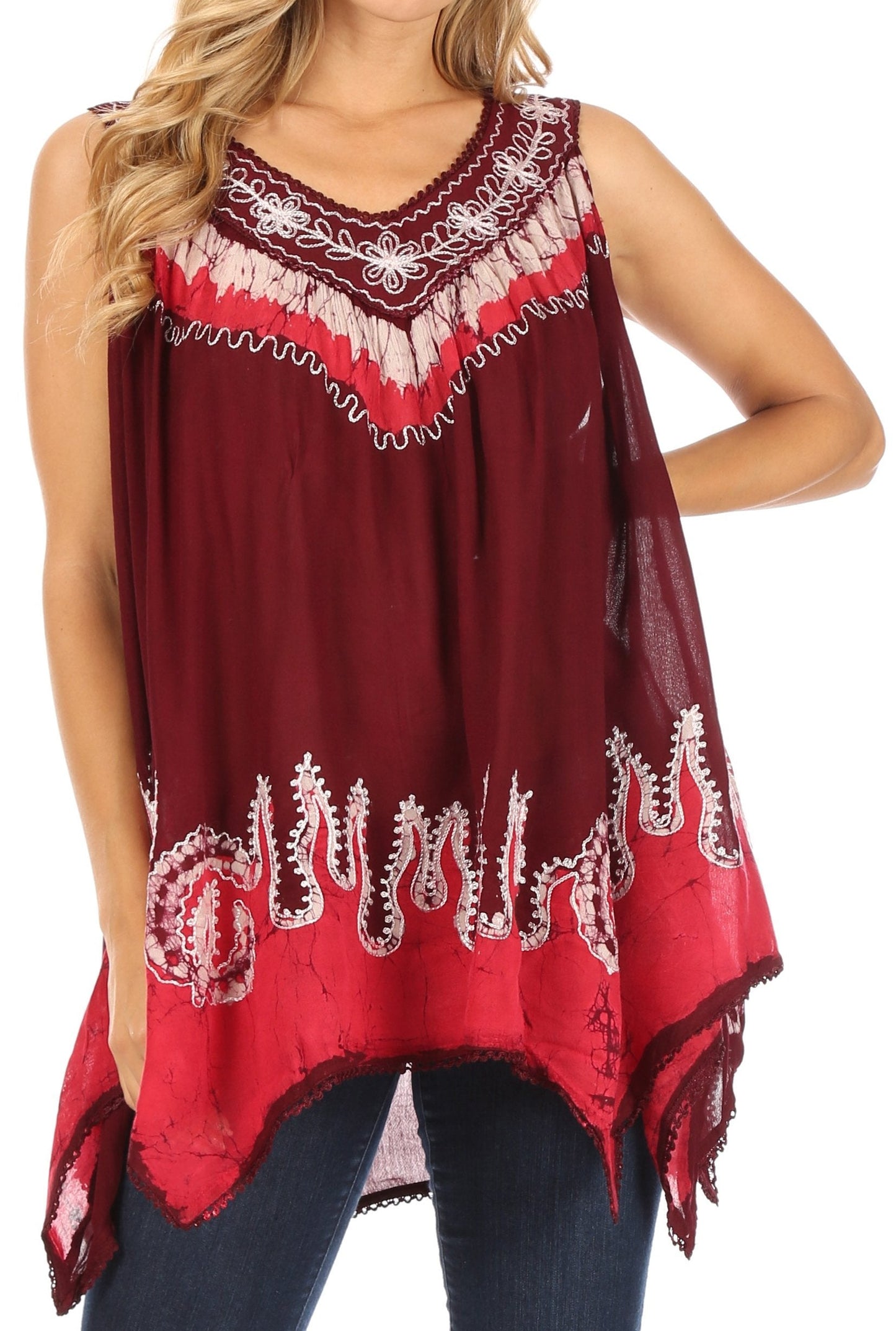 Camiseta sin mangas con cuello de pico, bordado y bajo asimétrico Sakkas Gaia