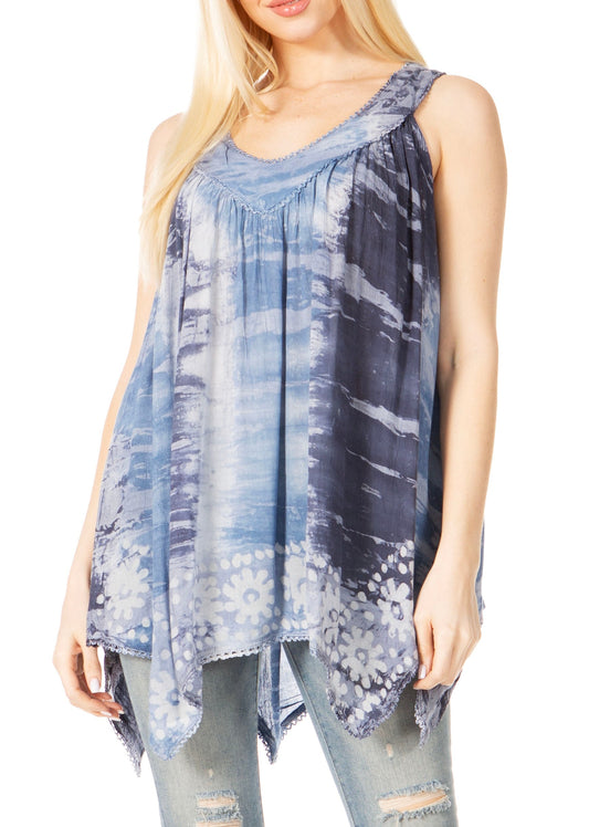 Camiseta sin mangas tie-dye Ligia para mujer de Sakkas: Ajuste holgado clásico e informal para el verano