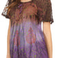 Sakkas Nayen Tie-Dye Sheer Cap Sleeve Embellished Relaxed Fit Drawstring Tunic Top