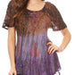 Sakkas Nayen Tie-Dye Sheer Cap Sleeve Embellished Relaxed Fit Drawstring Tunic Top
