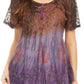 Sakkas Nayen Tie-Dye Sheer Cap Sleeve Embellished Relaxed Fit Drawstring Tunic Top
