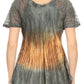 Sakkas Nayen Tie-Dye Sheer Cap Sleeve Embellished Relaxed Fit Drawstring Tunic Top