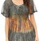 Sakkas Nayen Tie-Dye Sheer Cap Sleeve Embellished Relaxed Fit Drawstring Tunic Top