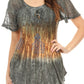 Sakkas Nayen Tie-Dye Sheer Cap Sleeve Embellished Relaxed Fit Drawstring Tunic Top