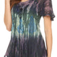 Sakkas Nayen Tie-Dye Sheer Cap Sleeve Embellished Relaxed Fit Drawstring Tunic Top