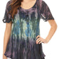 Sakkas Nayen Tie-Dye Sheer Cap Sleeve Embellished Relaxed Fit Drawstring Tunic Top