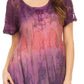 Sakkas Nayen Tie-Dye Sheer Cap Sleeve Embellished Relaxed Fit Drawstring Tunic Top