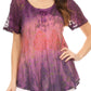 Sakkas Nayen Tie-Dye Sheer Cap Sleeve Embellished Relaxed Fit Drawstring Tunic Top