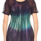 Sakkas Nayen Tie-Dye Sheer Cap Sleeve Embellished Relaxed Fit Drawstring Tunic Top