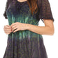 Sakkas Nayen Tie-Dye Sheer Cap Sleeve Embellished Relaxed Fit Drawstring Tunic Top