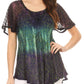 Sakkas Nayen Tie-Dye Sheer Cap Sleeve Embellished Relaxed Fit Drawstring Tunic Top