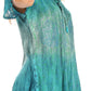 Sakkas Nayen Tie-Dye Sheer Cap Sleeve Embellished Relaxed Fit Drawstring Tunic Top