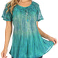 Sakkas Nayen Tie-Dye Sheer Cap Sleeve Embellished Relaxed Fit Drawstring Tunic Top