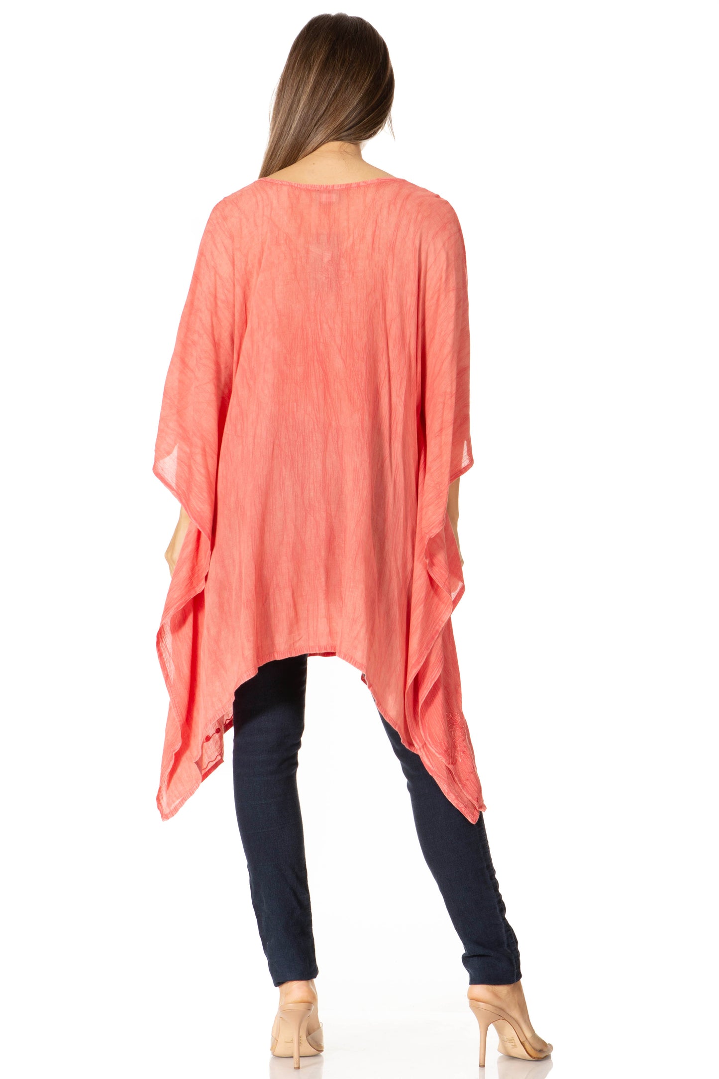 Sakkas Regina Women's Lightweight Stonewashed Poncho Top Blouse Caftan Cover up