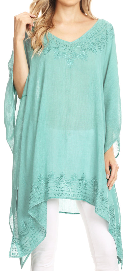 Sakkas Regina Blusa Tipo Poncho Ligero Lavado a la Piedra para Mujer Caftán Cubrebañador